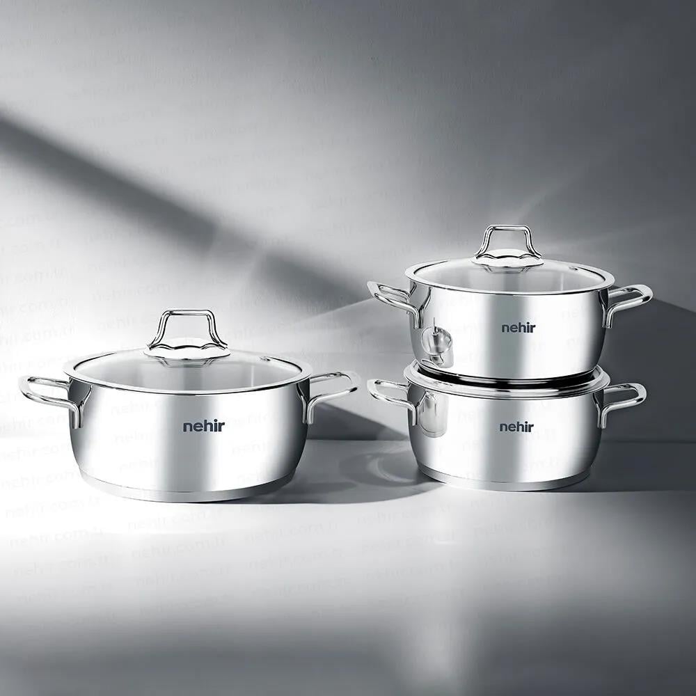 Nehir Silver Klasik 6 Parça Derin Çelik Tencere Seti