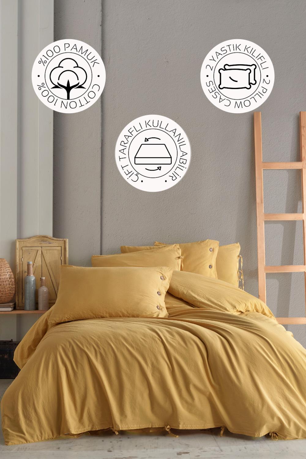 Novella Home Monarch Hardal Tek Kişilik %100 Pamuk Yıkamalı Nevresim Takımı