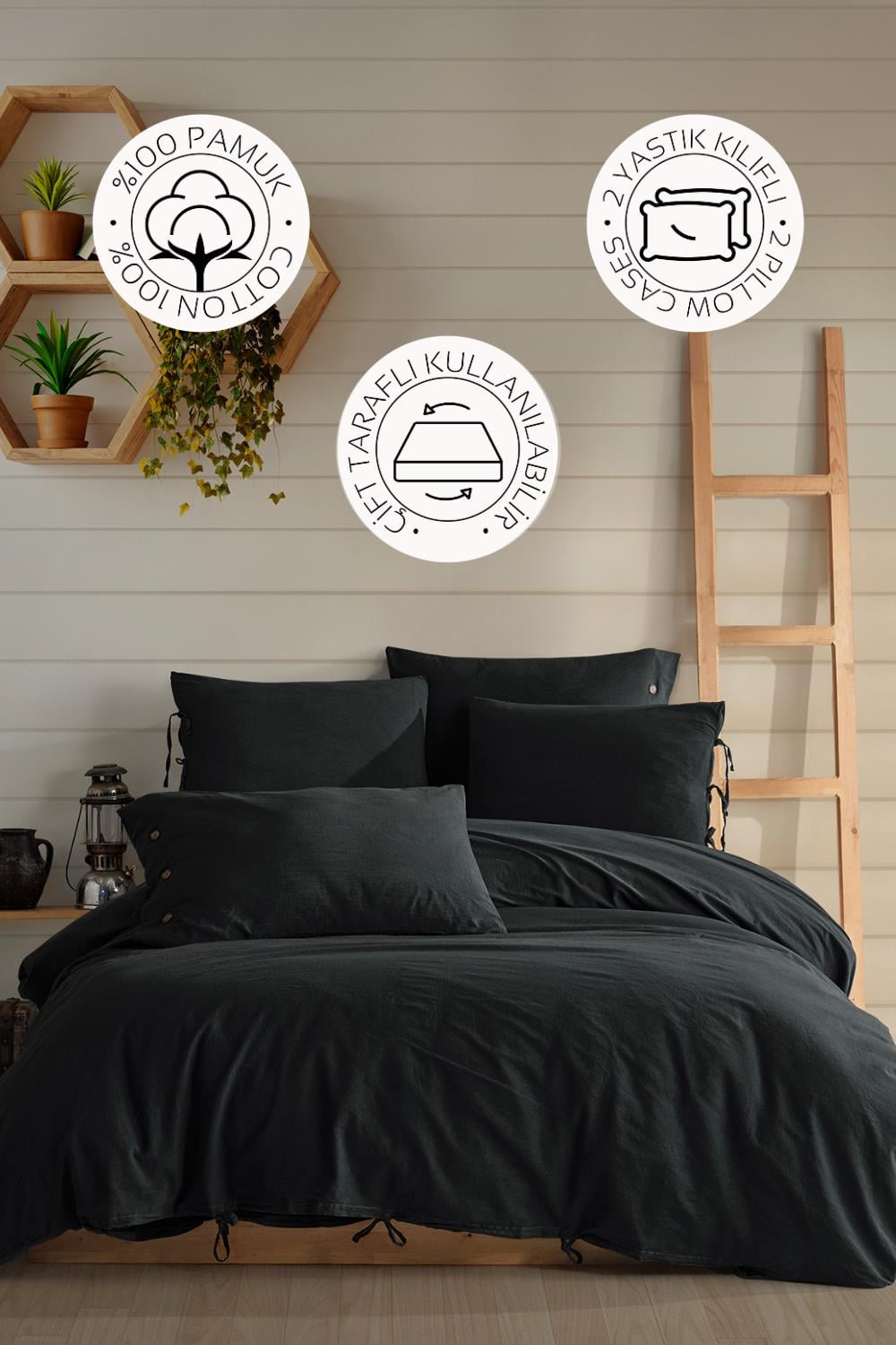 Novella Home Monarch Siyah Tek Kişilik %100 Pamuk Yıkamalı Nevresim Takımı