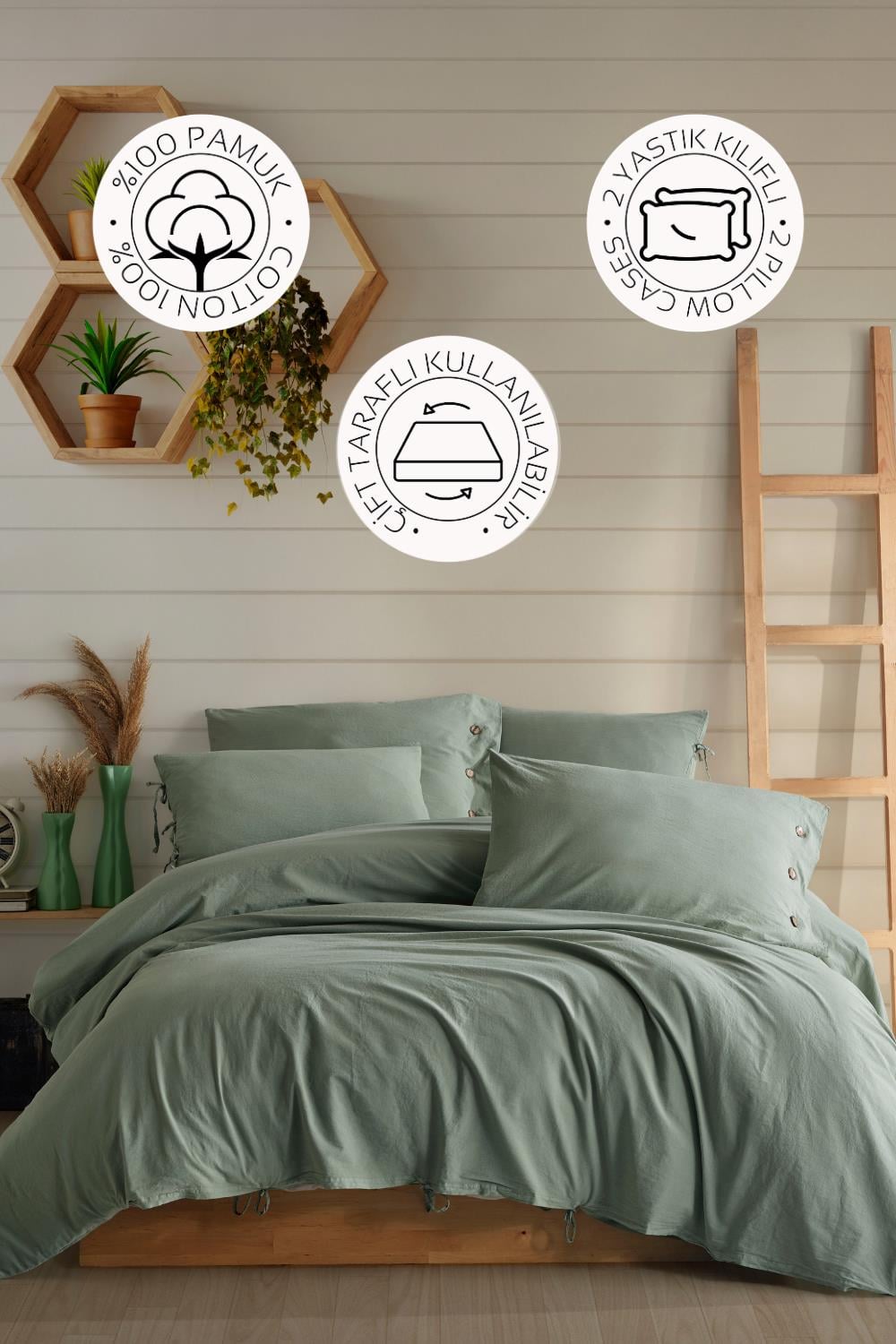 Novella Home Monarch Yeşil Tek Kişilik %100 Pamuk Yıkamalı Nevresim Takımı