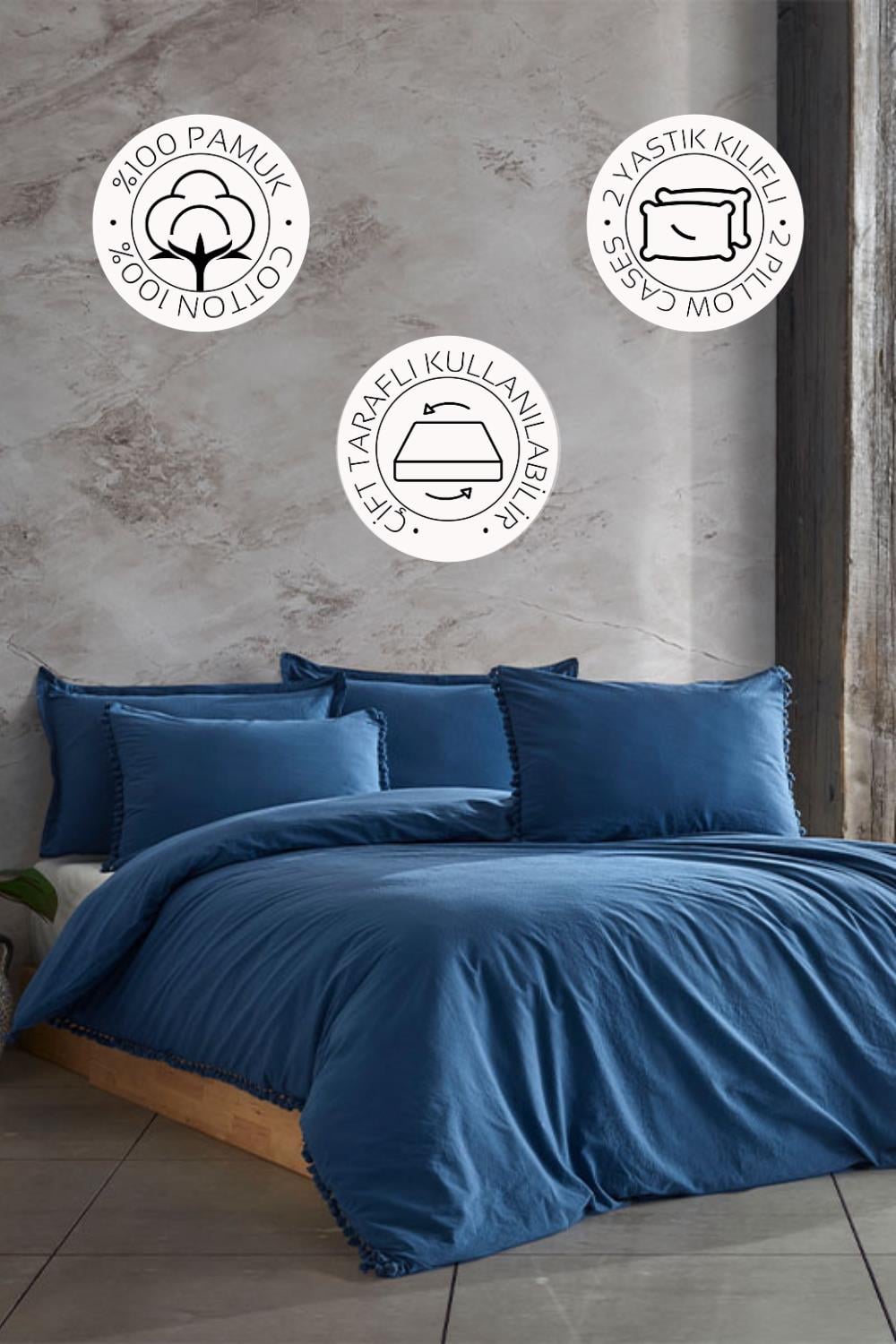Novella Home Nil Lacivert Tek Kişilik %100 Pamuk Yıkamalı Nevresim Takımı