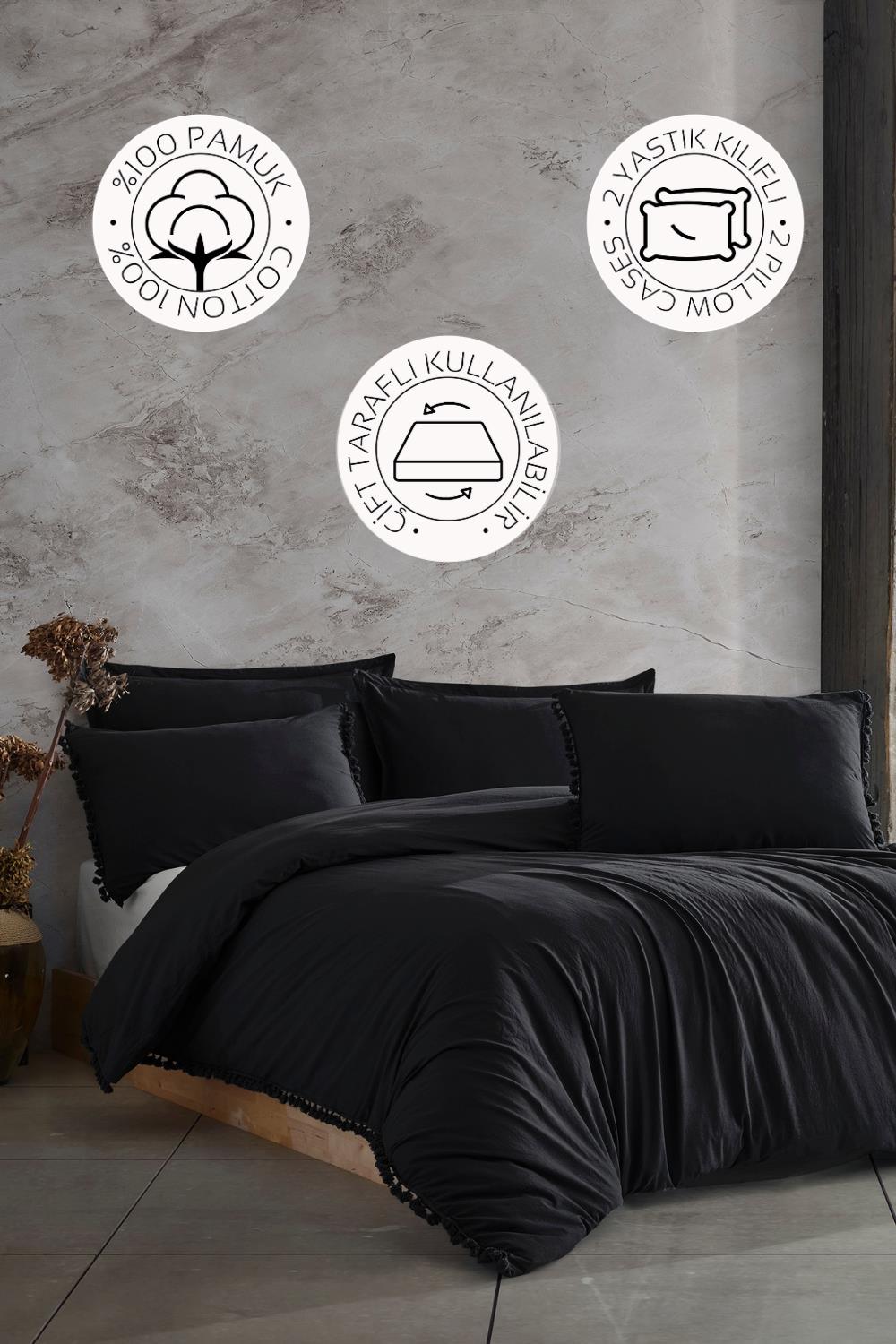 Novella Home Nil Siyah Tek Kişilik %100 Pamuk Yıkamalı Nevresim Takımı
