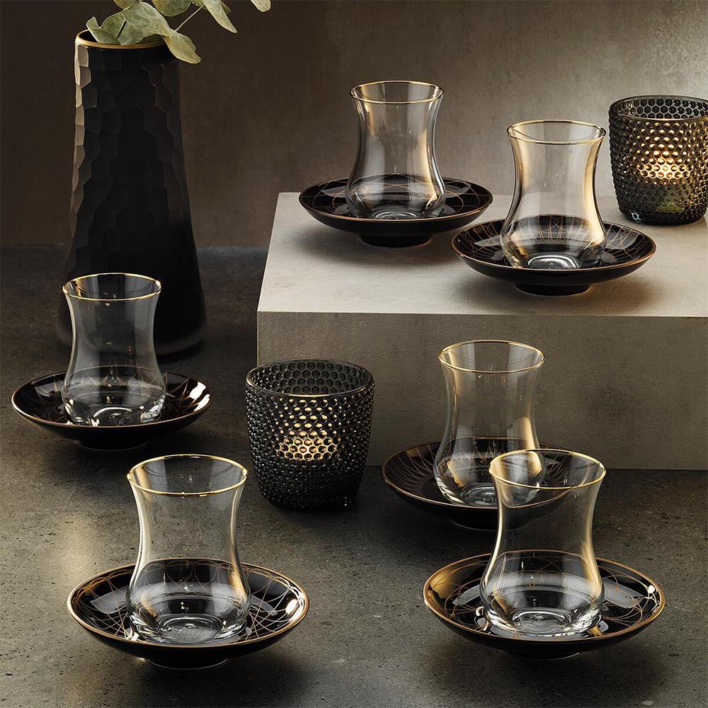 Sandro Moreno 1898 Davinci Siyah 12 Parça 6 Kişilik Çay Seti 150 ml
