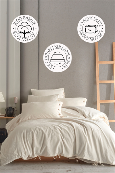 Novella Home Monarch Krem Çift Kişilik %100 Pamuk Yıkamalı Nevresim Takımı