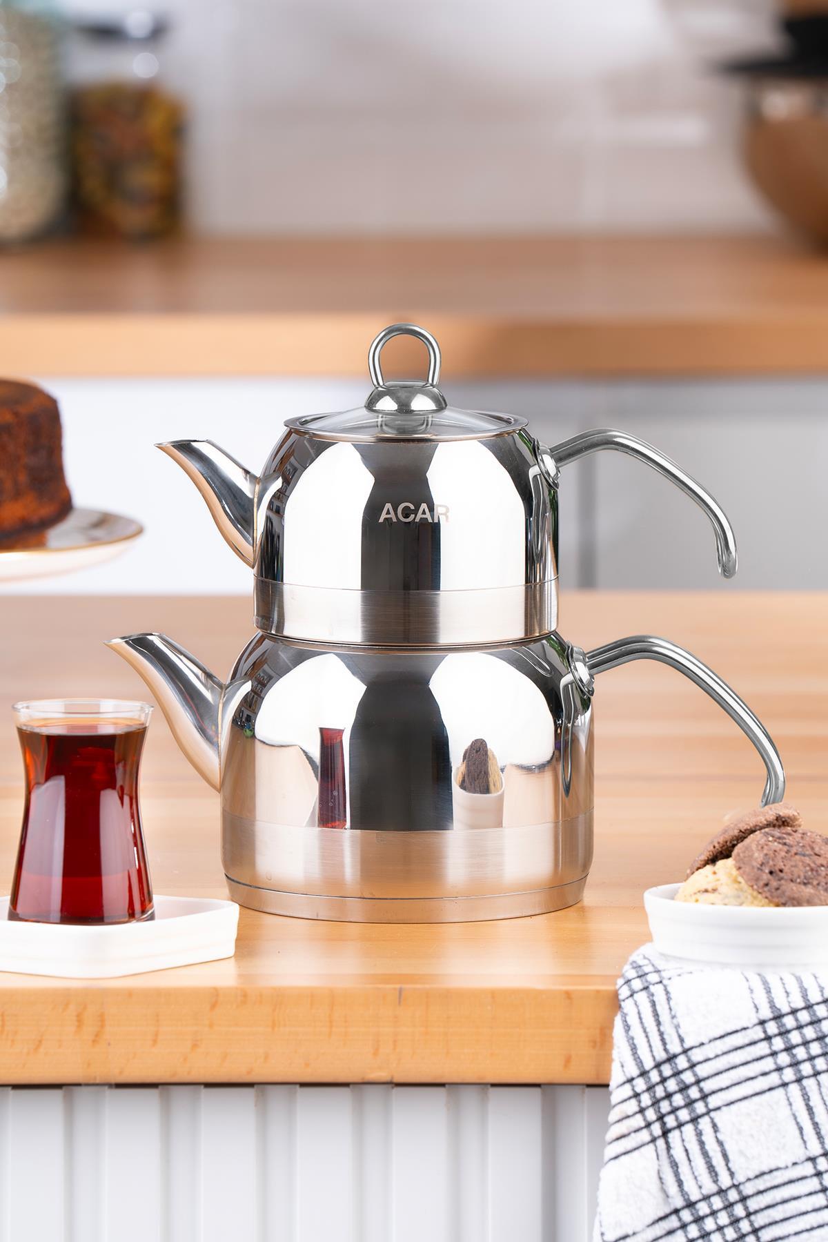 Acar Armin Sade Deluxe Aile Boy Çelik Çaydanlık Takımı - 1500*2150 ml