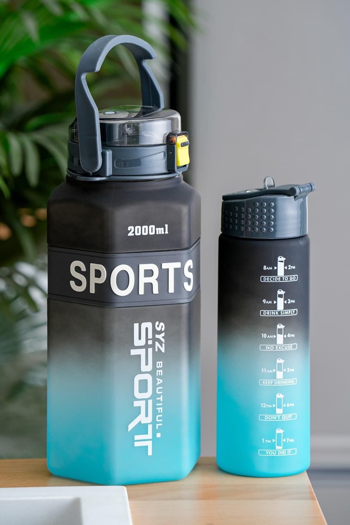 Acar Mavi/Siyah 2'li Motivasyon Matarası - 2 Lt + 700 ml