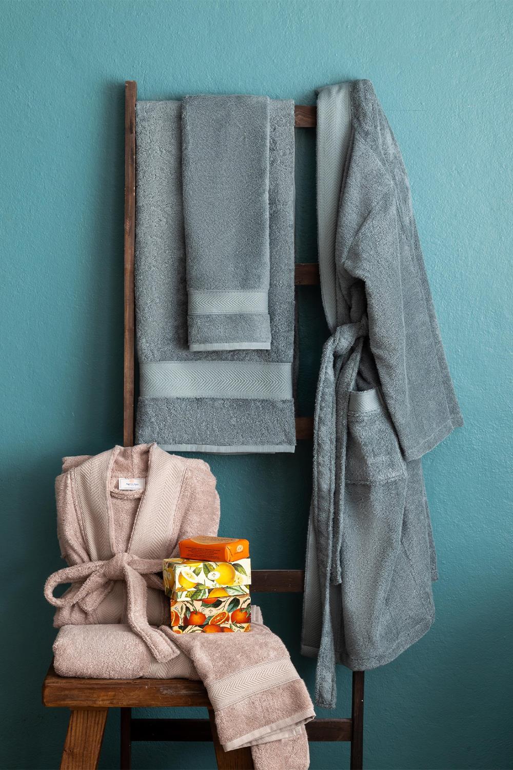 Apricitas Home Petrol/Vizon Bambu Aile Bornoz Seti