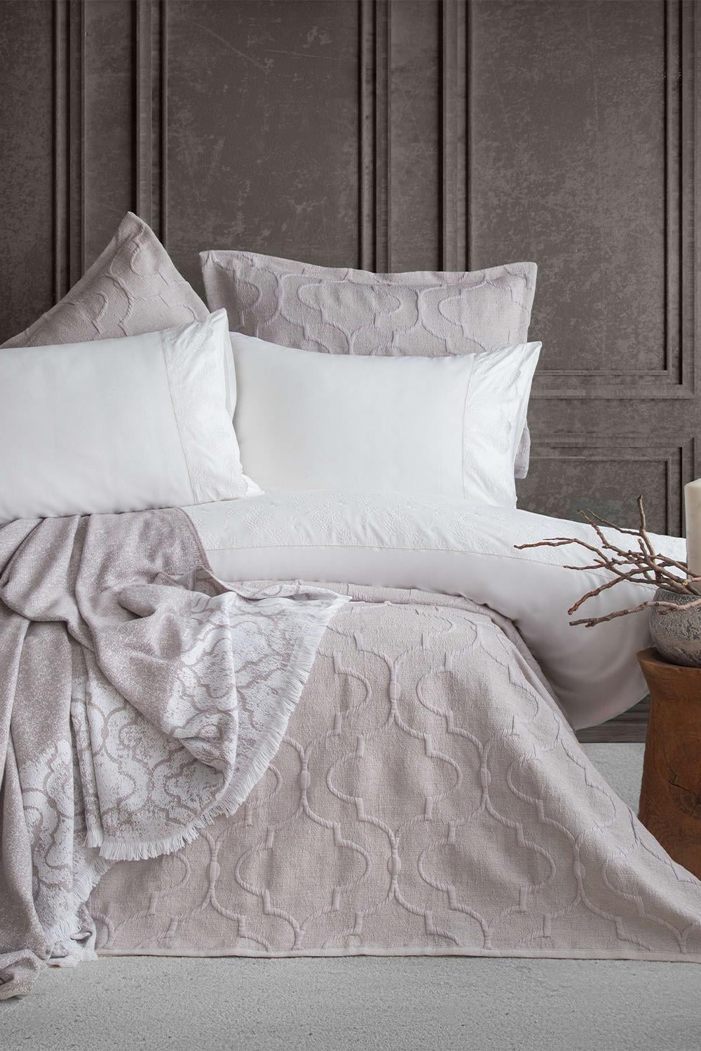 Apricitas Home Serene Gri %100 Pamuk Nevresim Takımı, Battaniye ve Yatak Örtüsü Seti