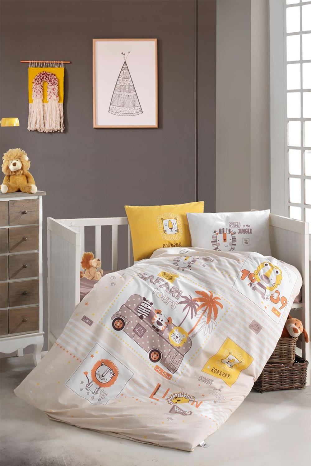 Clasy Lion Sarı %100 Pamuk Bebek Nevresim Takımı