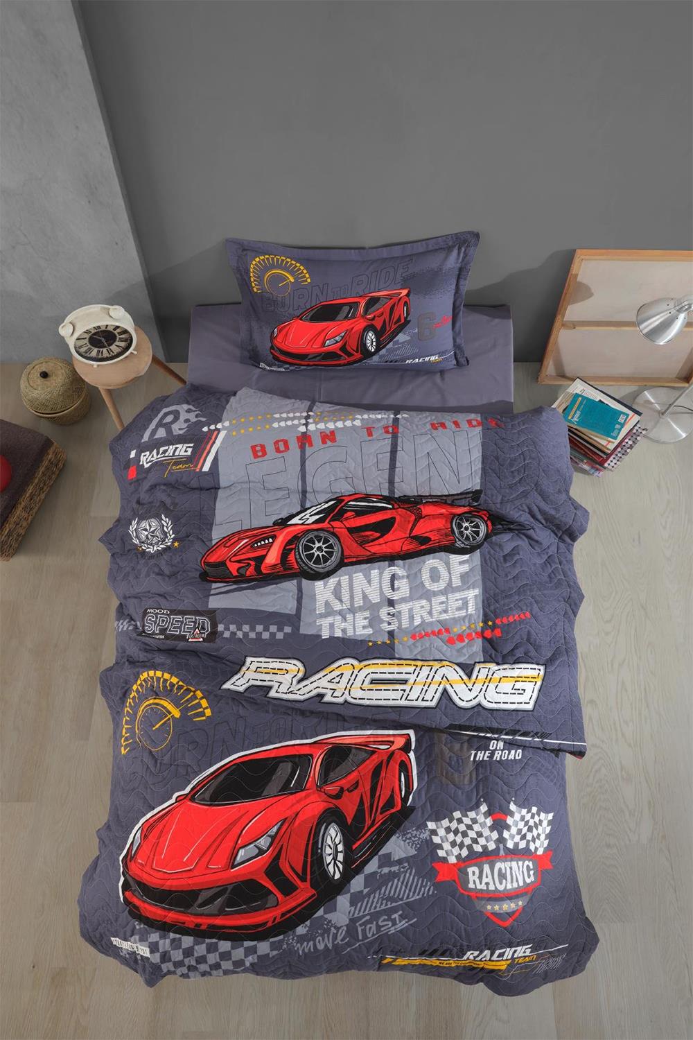 Clasy Racing Team Mavi %100 Pamuk Tek Kişilik Dört Mevsim Set