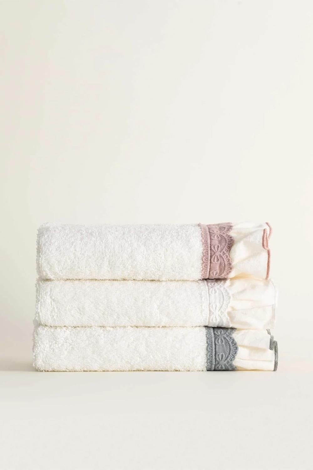 Ecocotton Alessa Krem/Pudra/Yeşil %100 Organik Pamuk 3 Parça Havlu Seti 30x50 cm