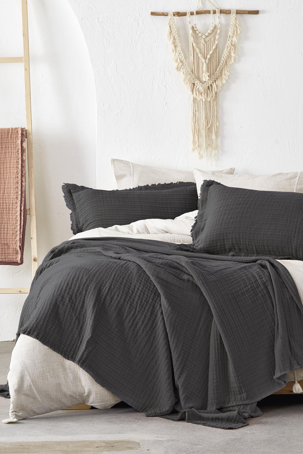 Ecocotton Armina Antrasit %100 Organik Çift Kişilik Yatak Örtüsü