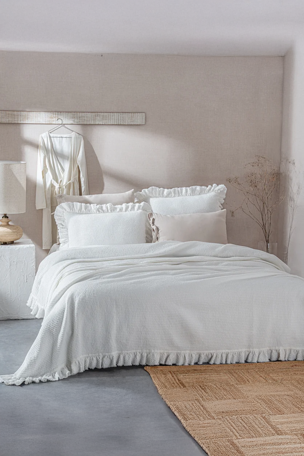 Ecocotton Dina Krem %100 Organik Pamuk Çift Kişilik Pike/Yatak Örtüsü 
