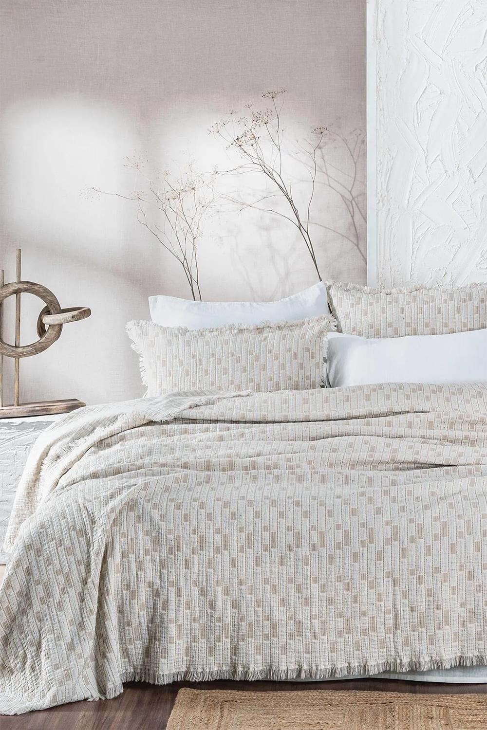 Ecocotton Merisa Bej %100 Organik Pamuk Müslin Çift Kişilik Pike Takımı