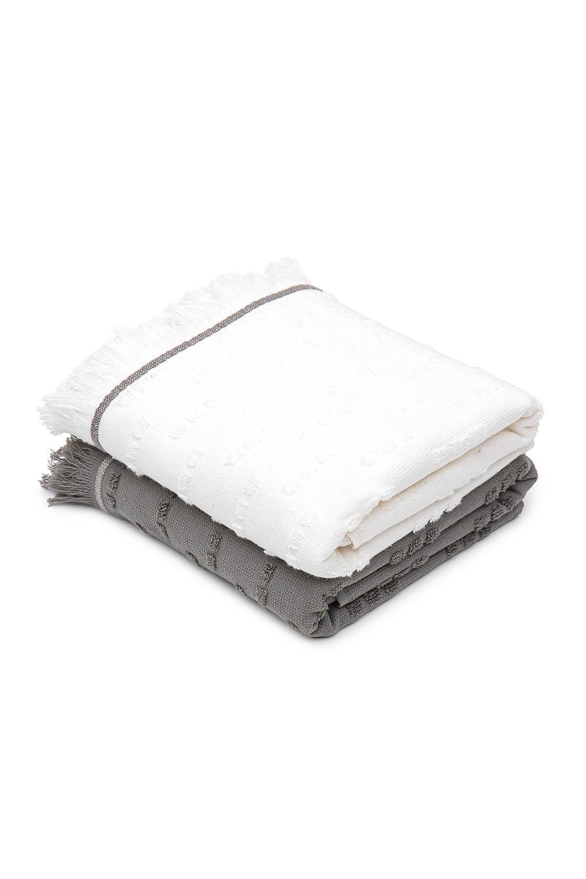 Ecocotton Pera Krem-Antrasit %100 Pamuk Pike-Bukle 50*70 Cm 2'li Mutfak Havlusu