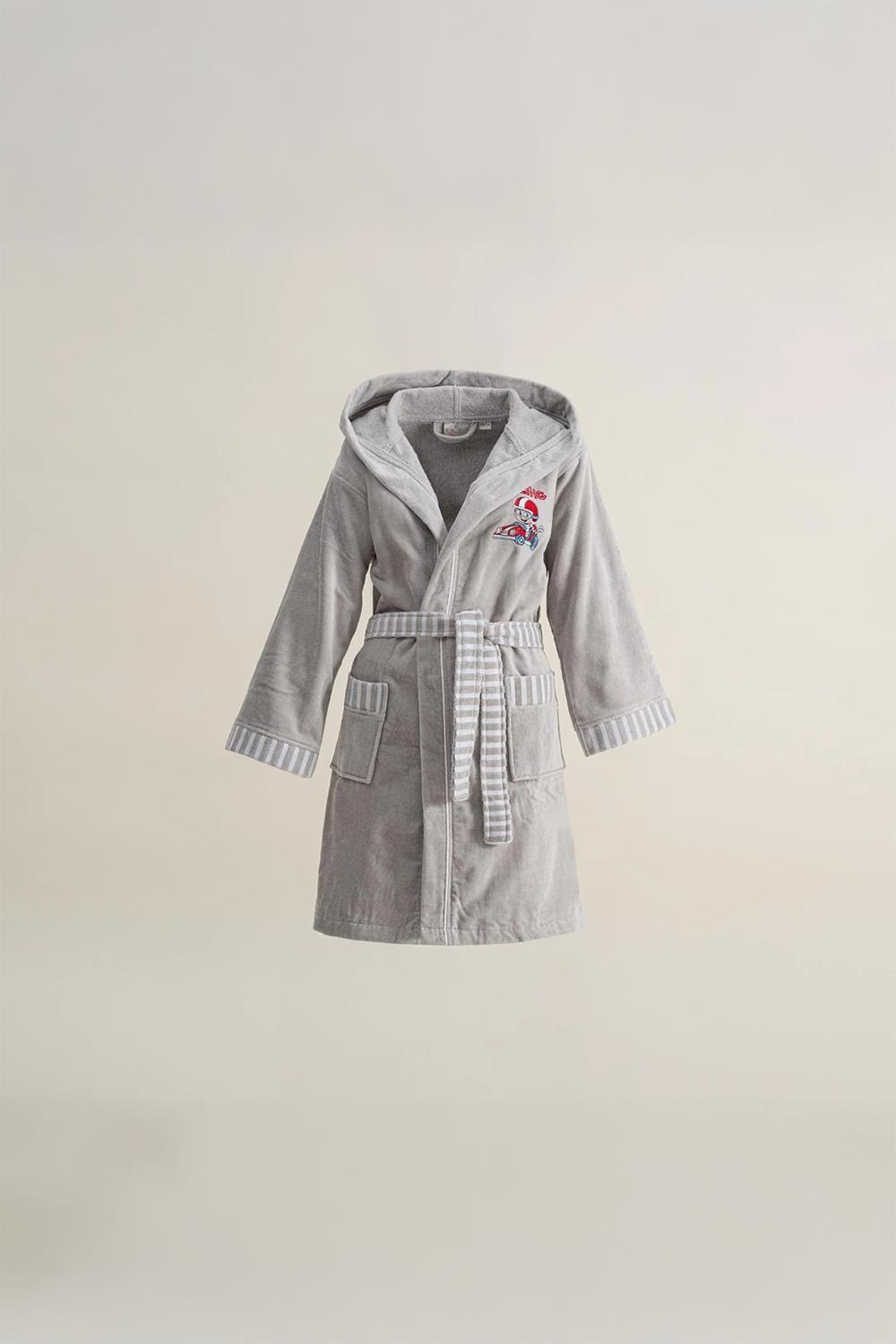 Ecocotton Racer Gri 3/4 Yaş Erkek %100 Organik Pamuk Çocuk Bornoz
