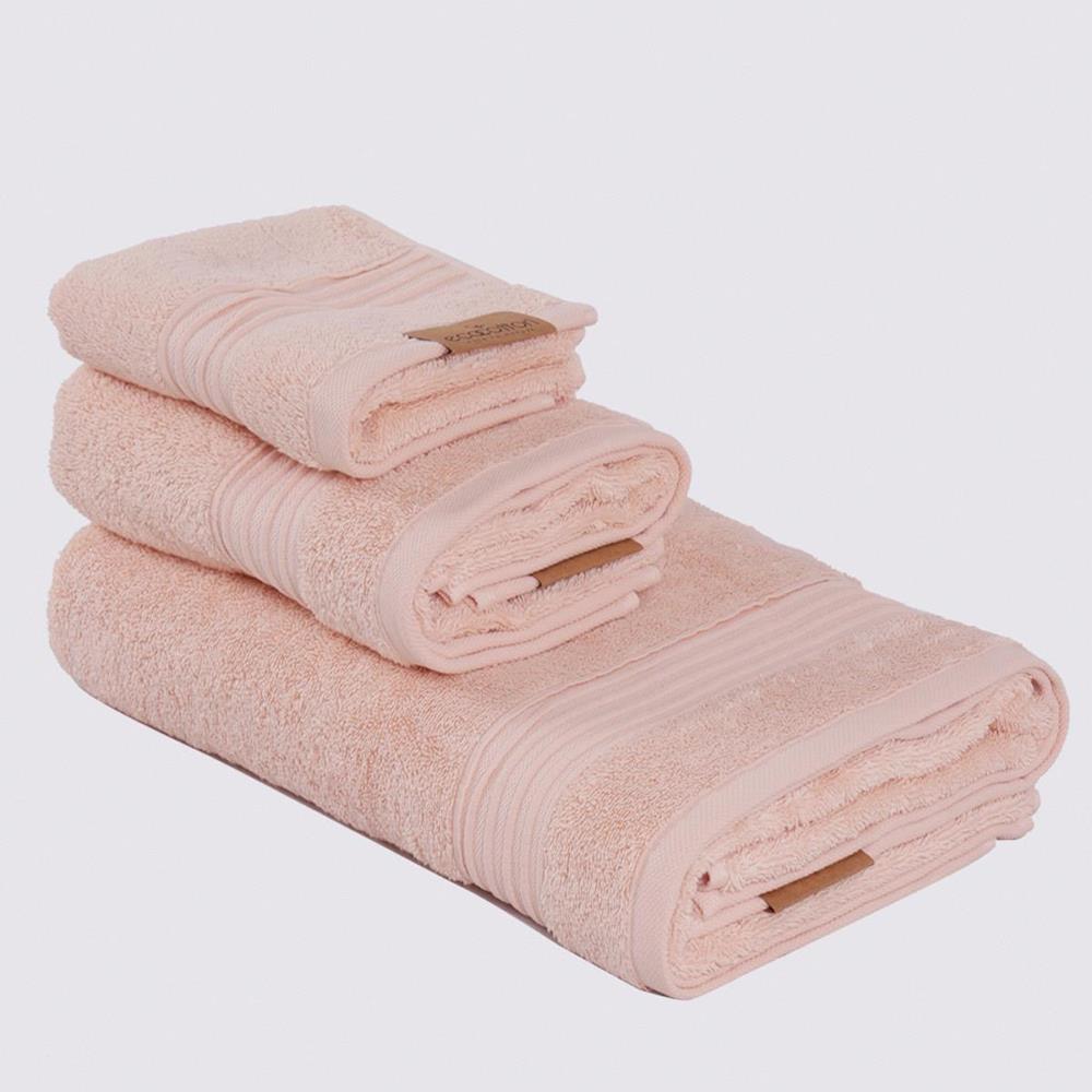 Ecocotton Venüs Pudra Çizgi Bordürlü %100 Organik Pamuk 3 Parça Havlu Seti