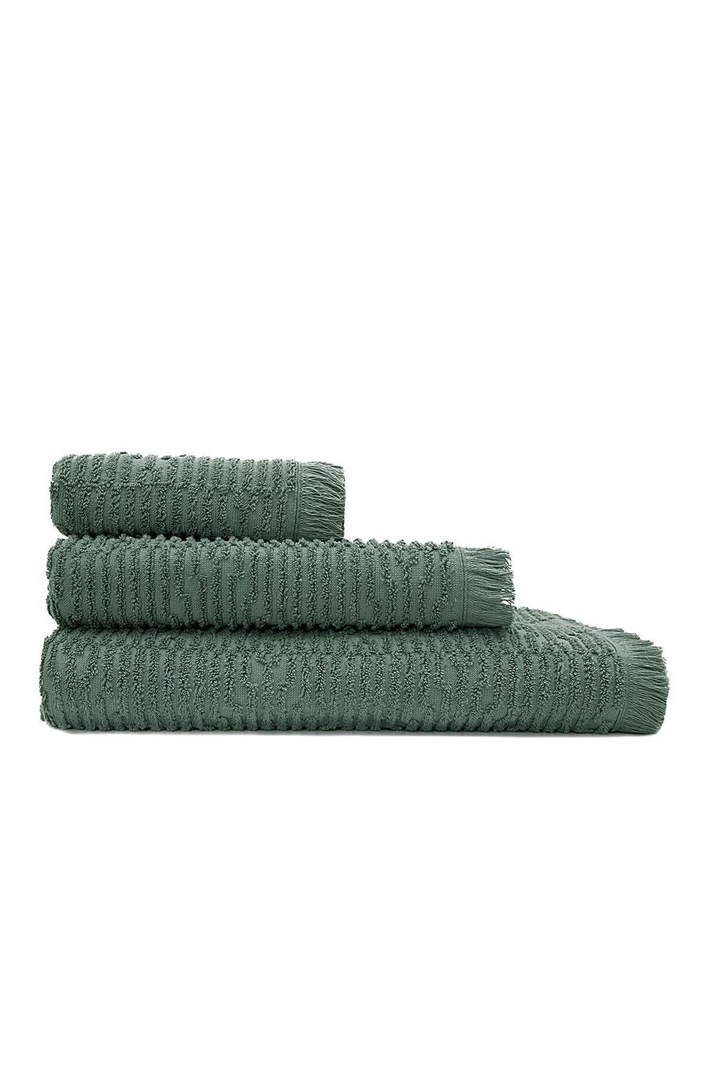 Green Black Anisa Yeşil %100 Pamuk Jakarlı 3 Parça Hamam Havlu Seti