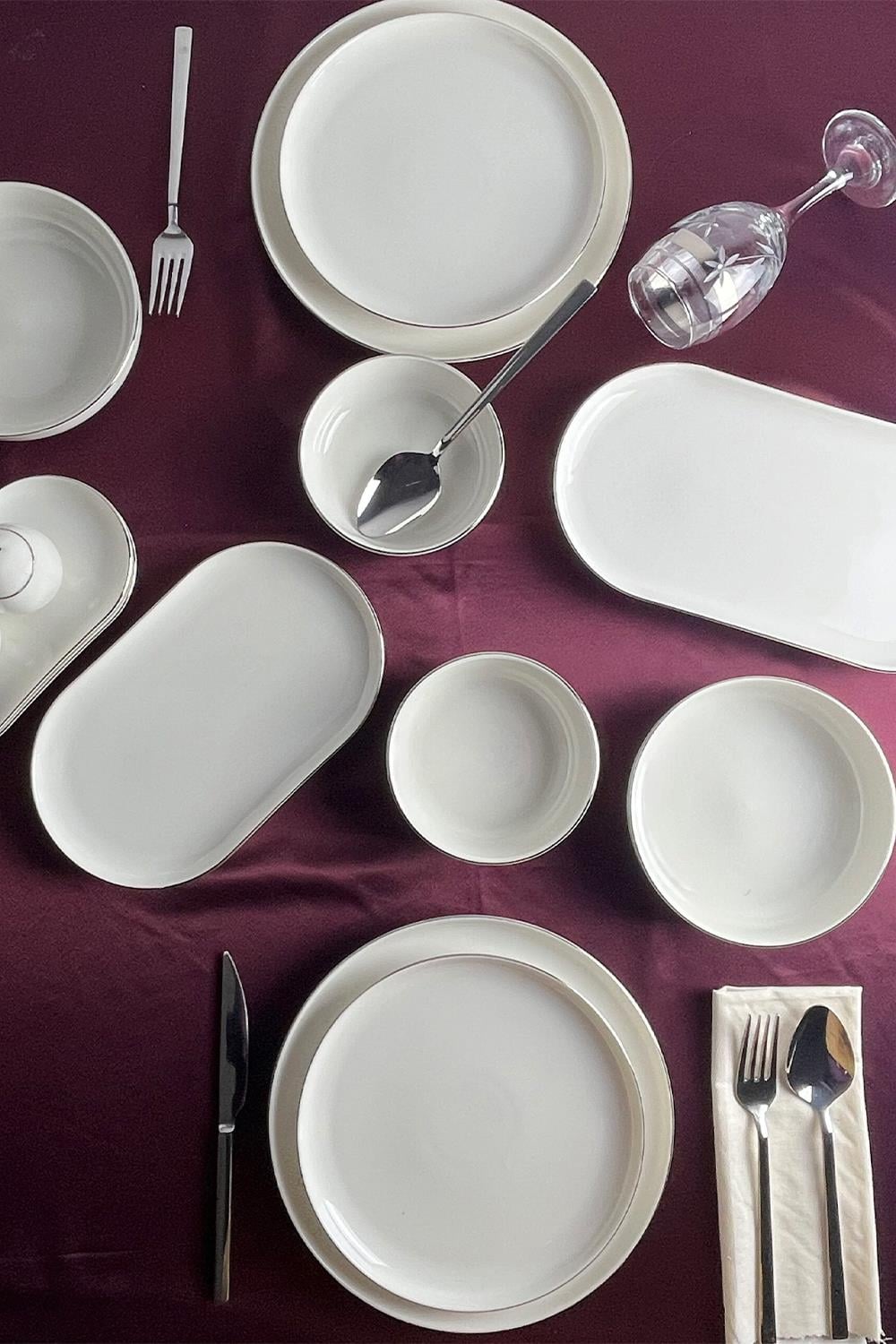 Güral Porselen Bilbao Platin File 30 Parça 6 Kişilik Porselen Yemek Takımı