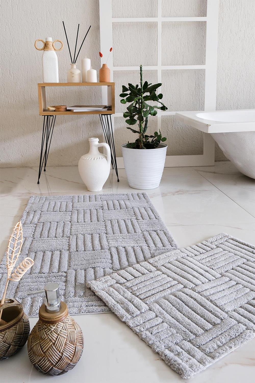 HCW Cubin Gri %100 Pamuk Viskon 2 Parça Banyo Paspas Seti 40*60+60*100 cm