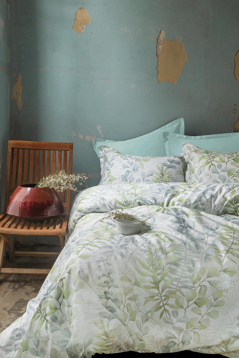 İssimo Home Occale Green Çift Kişilik %100 Pamuk Saten Nevresim Takımı