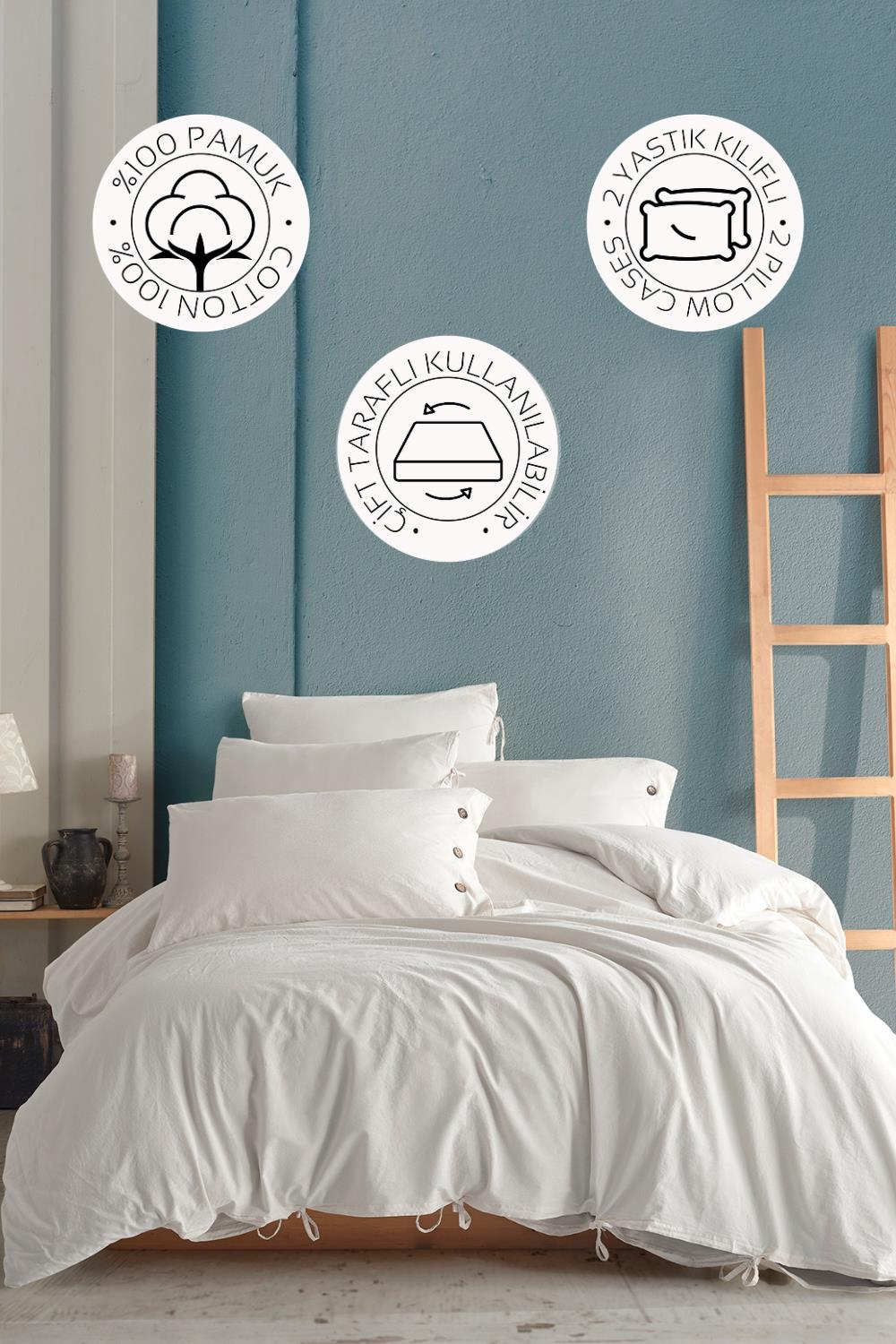Novella Home Monarch Beyaz Tek Kişilik %100 Pamuk Yıkamalı Nevresim Takımı