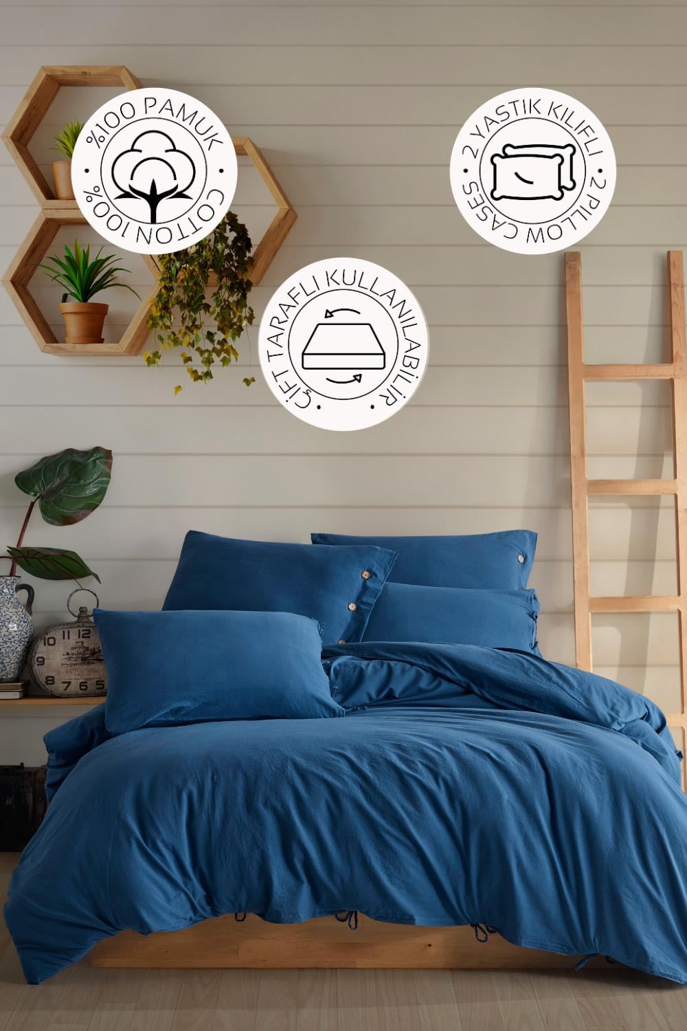 Novella Home Monarch Lacivert Tek Kişilik %100 Pamuk Yıkamalı Nevresim Takımı