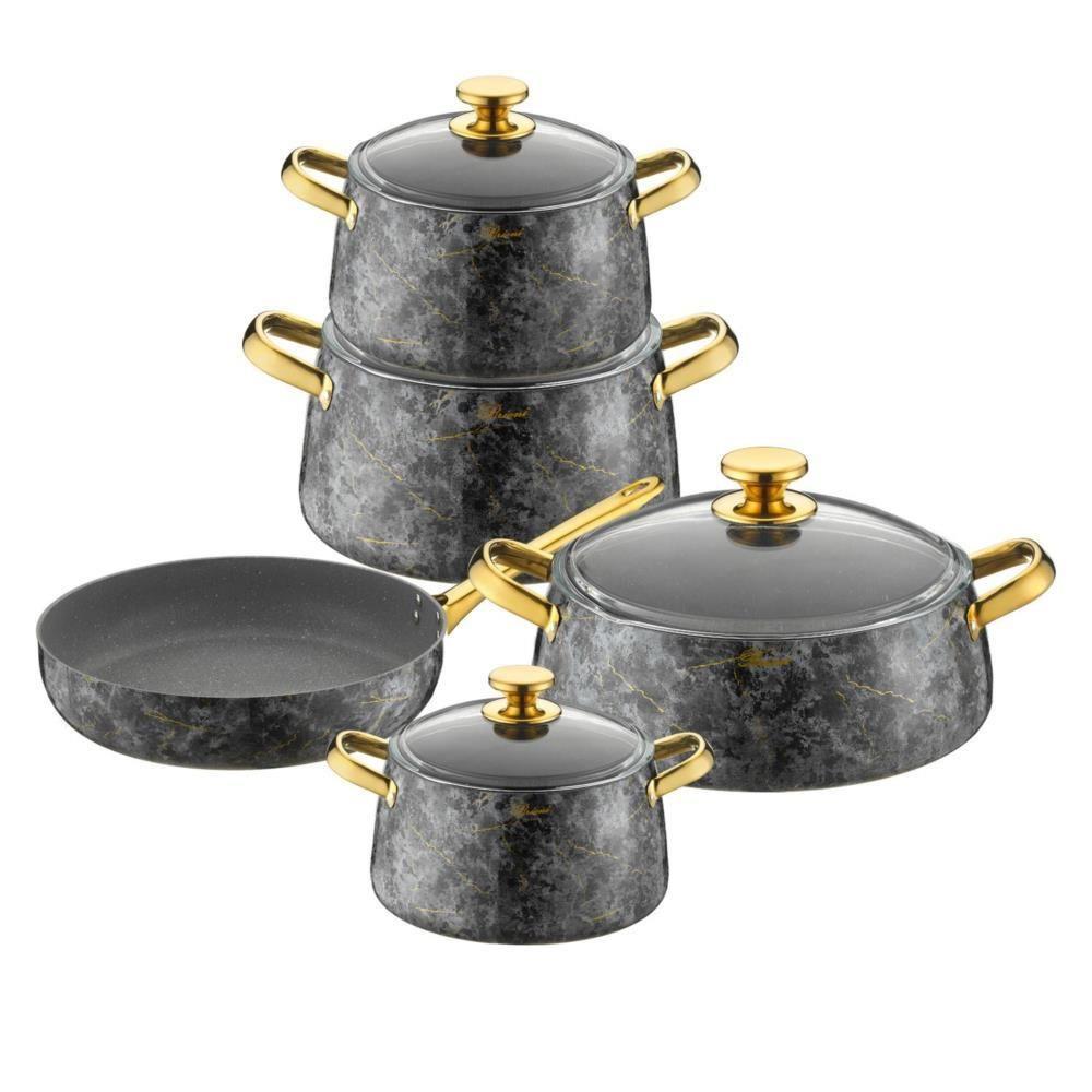 Brioni Flora 9 Parça Siyah Granit Tencere Seti