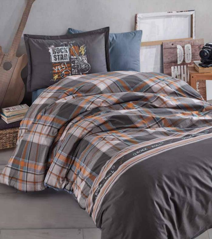 Clasy Rock in Roll Ranforce Tek Kişilik Gri Nevresim Takımı