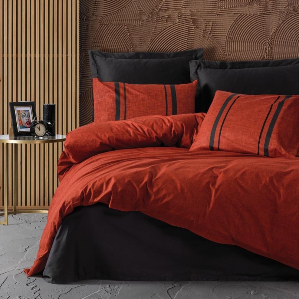 Cotton Box Plain Çift Kişilik Bitter Kiremit Rengi-Siyah Nevresim Takımı