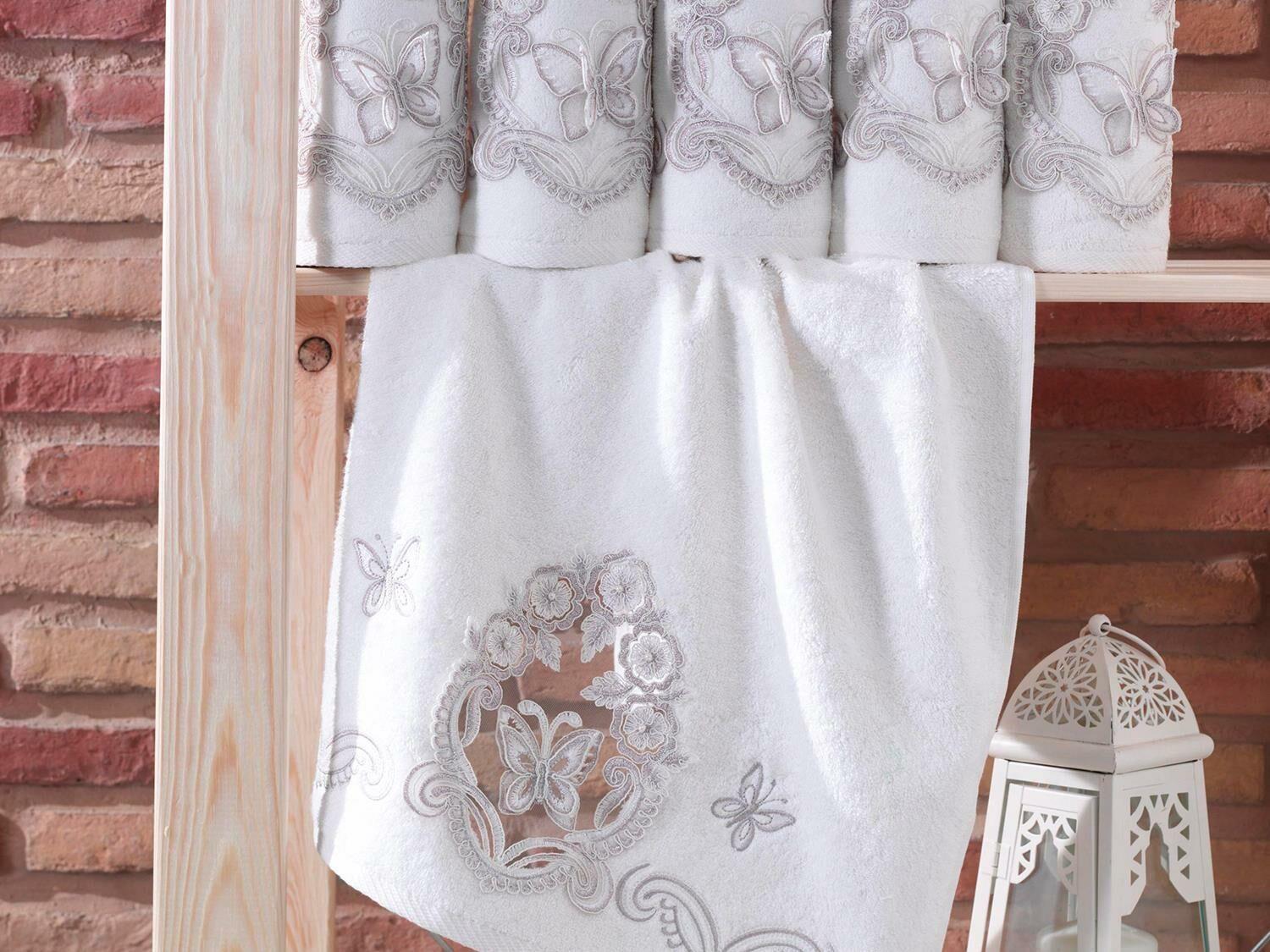 Dantela Fransız V1 Delik İş 50x90 Cm Krem Bambu Havlu
