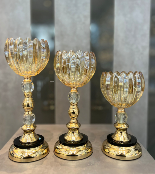Deco Vien Cam 3lü Gold Şamdan