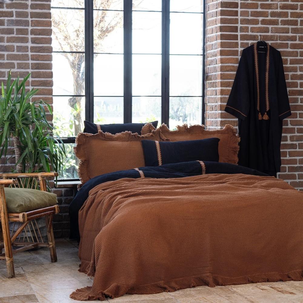 Ecocotton Dina Çift Kişilik Pamuklu Terra Renk Pike Yatak Örtüsü - Güzel Home - Çift Kişilik Yatak Örtüsü