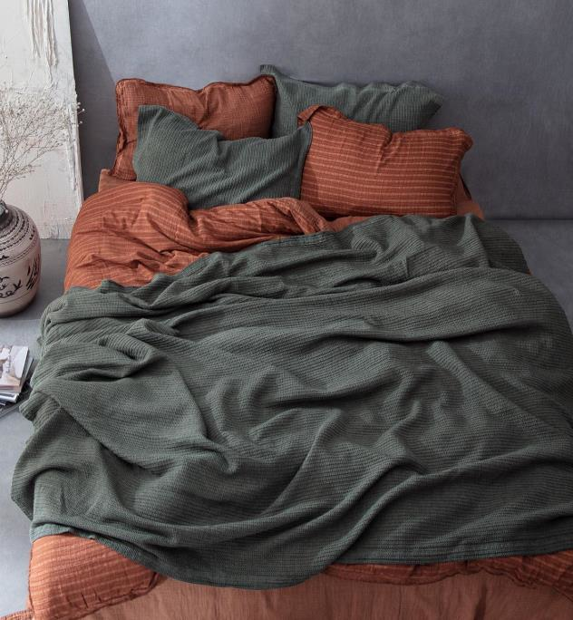 Ecocotton Sara Çift Kişilik Pamuk Yeşil Yatak Örtüsü