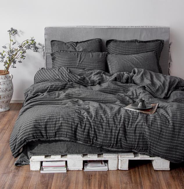 Ecocotton Tara Pamuk Müslin Çift Kişilik Antrasit Nevresim Takımı