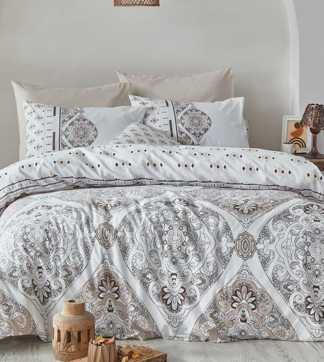 İyi Geceler İstanbul Poplin Ruma Çift Kişilik Kahve Nevresim Takımı