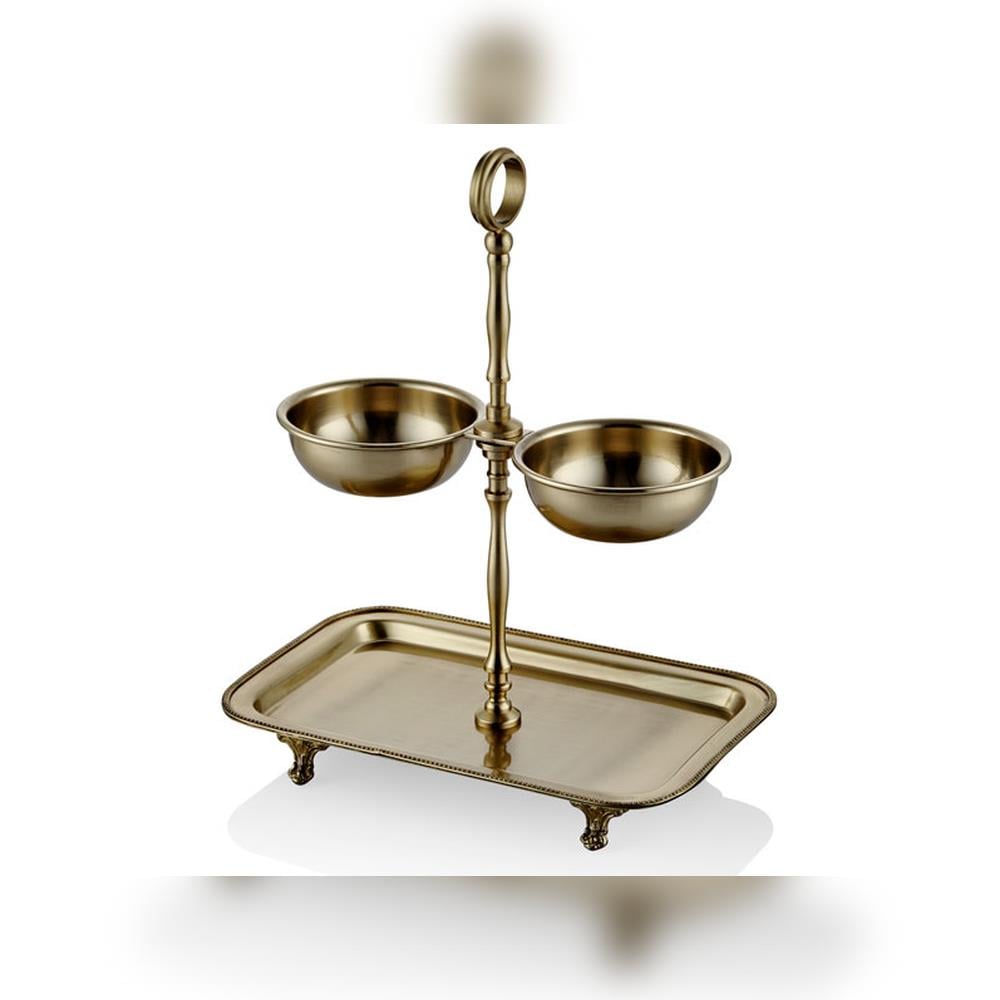 Lamedore Black Pearl Sade Gold İki Katlı Sunumluk - Güzel Home - Sunumluklar