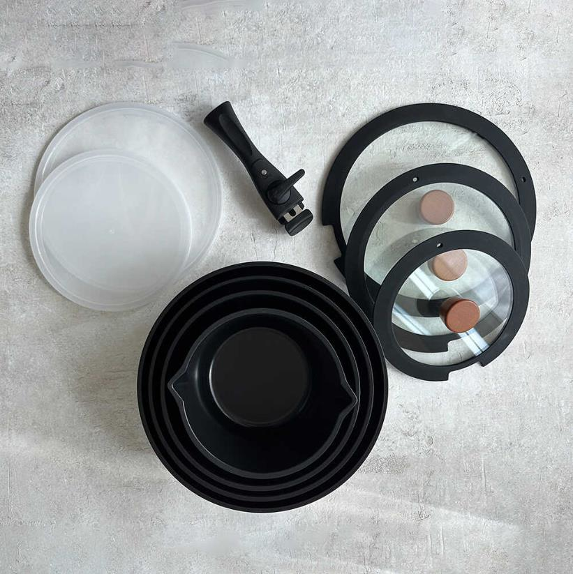 Midas Siyah 11 Parça Ayrılabilen Emniyetli Saplı İç İçe Geçebilen İndüksiyonlu Tencere Tava Seti