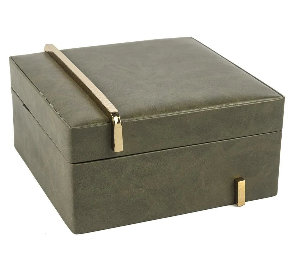 Mikasa Moor 22x22x11 Cm Yeşil-Gold Deri Takı Kutusu
