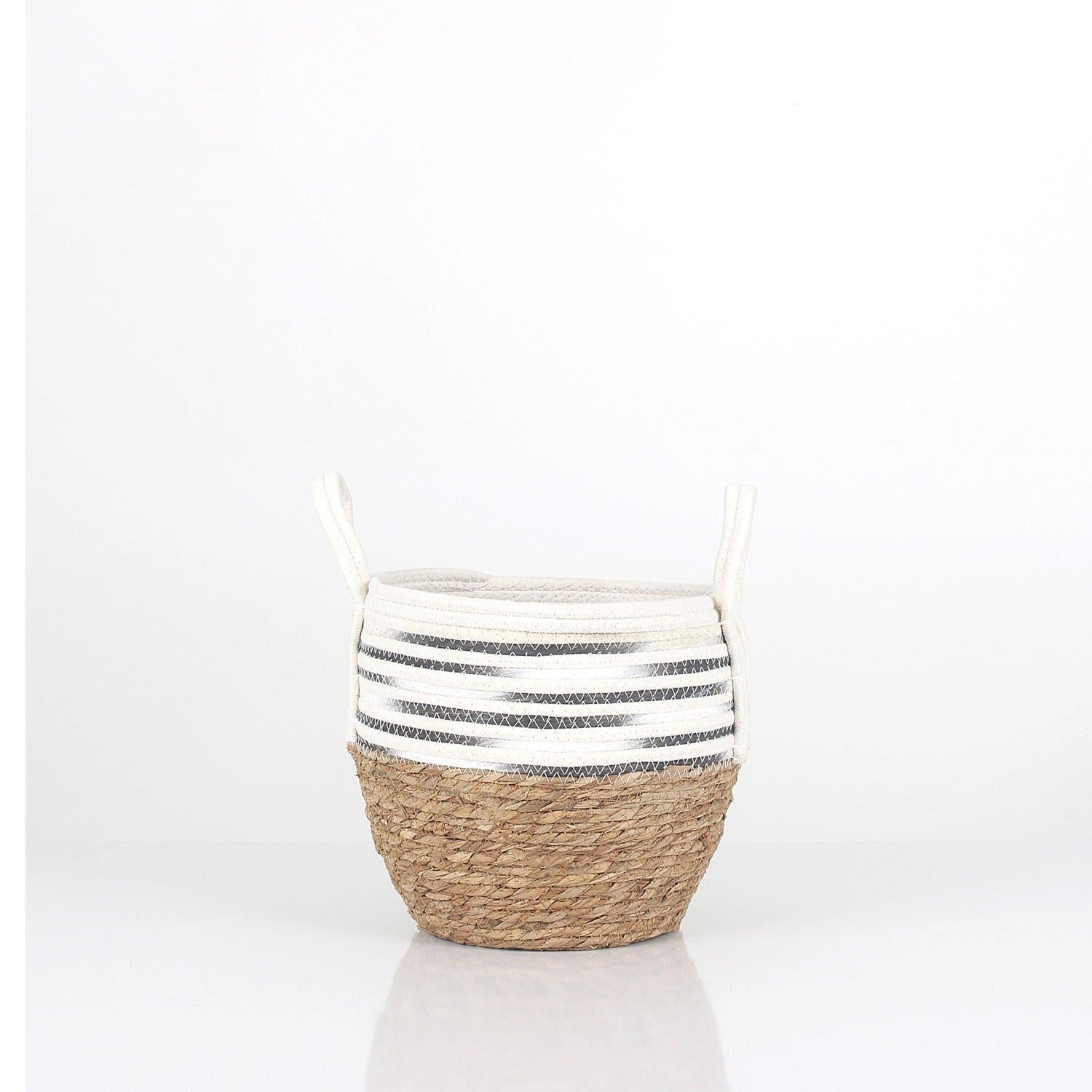 Panalı Küçük Boy Siyah Hasır Sepet