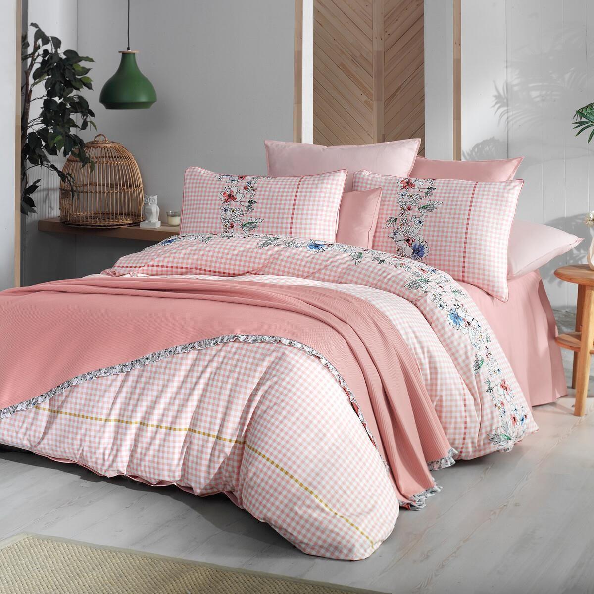 Sarev Eva Bella Çift Kişilik Pikeli Pembe Nevresim Takımı