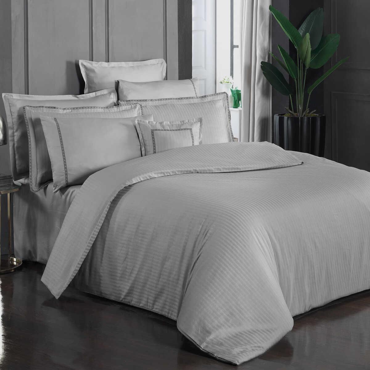 Sarev Jacquard Stripe Çift Kişilik Gri Nevresim Takımı