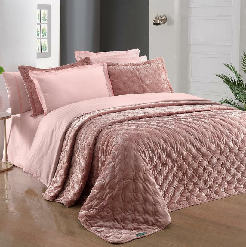 Sarev Metis Jacquard Stripe Çift Kişilik Somon Yatak Örtüsü ve Nevresim Takımı