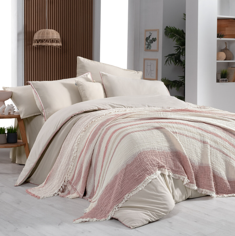 Sarev Mood Comfort Ribera Çift Kişilik Bej Yatak Örtüsü Ve Nevresim Takımı - Güzel Home - Çift Kişilik Nevresimli Yatak Örtüsü Seti