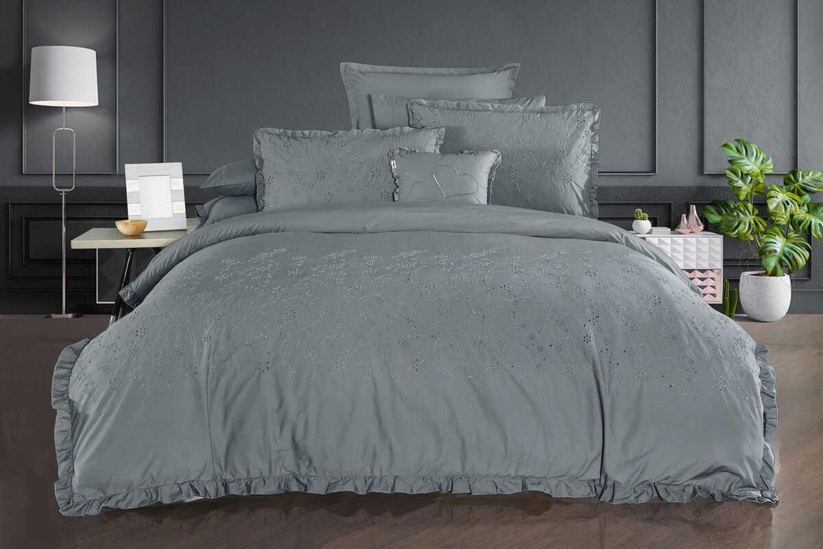 Sarev Peste Percale Çift Kişilik Gri Nevresim Takımı