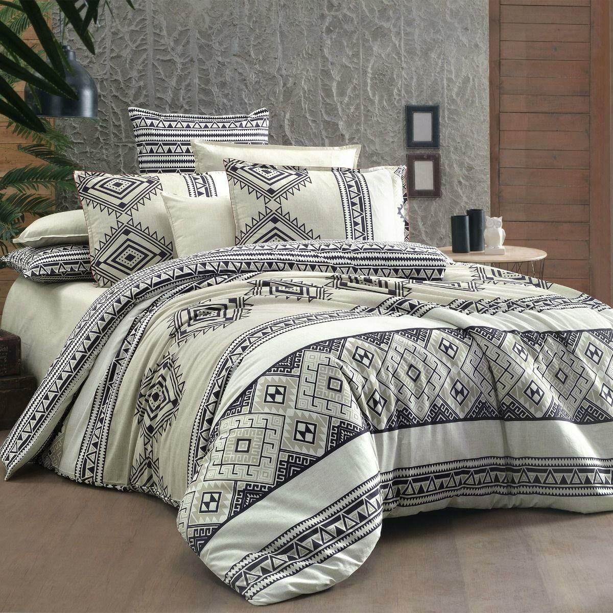 Sarev Runa Fancy Poplin Çift Kişilik Bej Nevresim Takımı