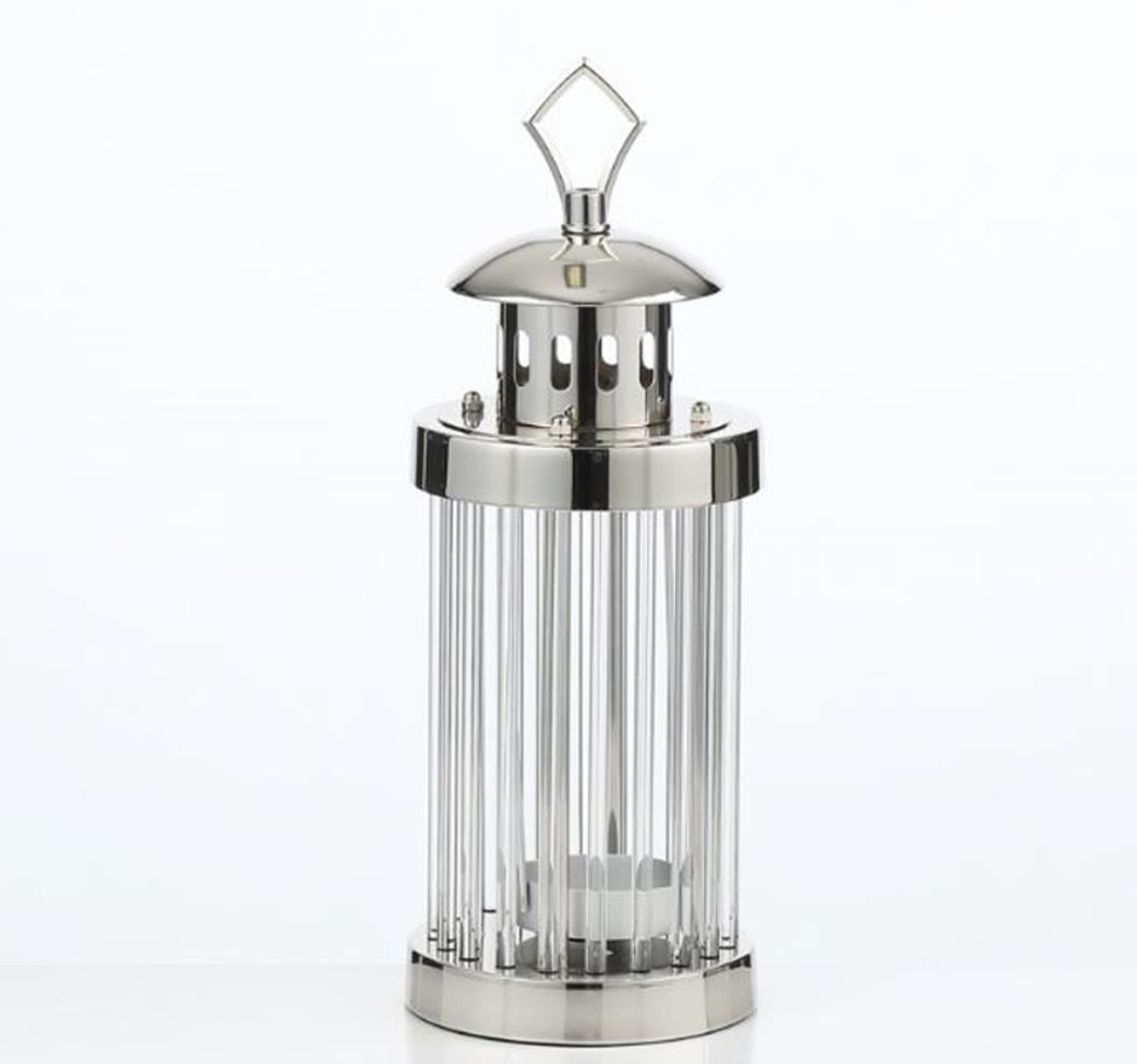 Vitale Cam Çubuklu 14x14x39 Cm Gümüş Mumluk