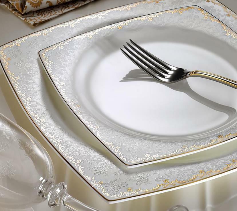 Aryıldız Prestij 60 Parça Beyaz-Gold 12 Kişilik Yemek Takımı - Güzel Home - 12 Kişilik Yemek Takımı