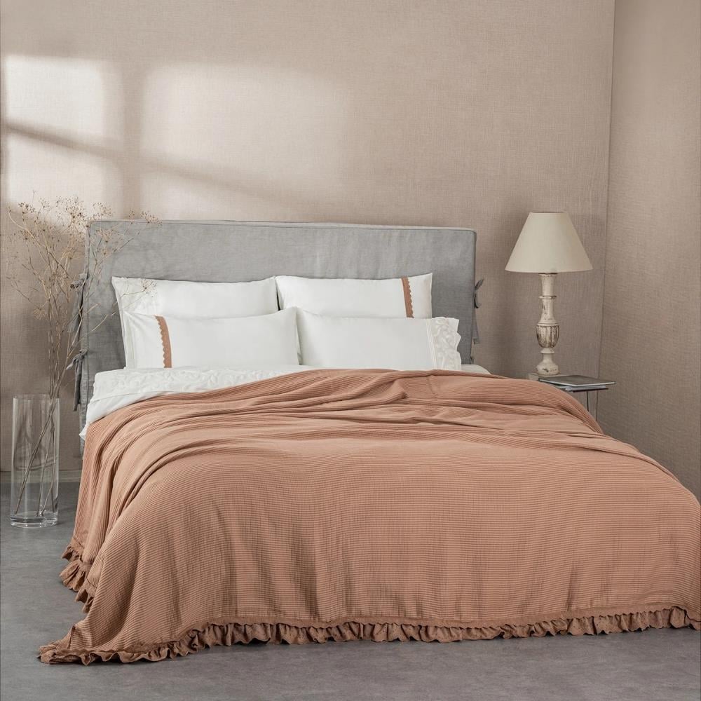 Ecocotton Alessa Jakarlı Çift Kişilik Terra Renkli Pamuklu Pike Takımı - Güzel Home - Çift Kişilik Pike