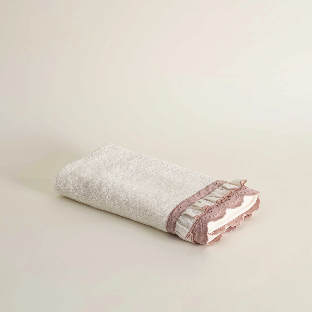 Ecocotton Alessa Pudra Renk 80x150 Cm Dantelli Banyo Havlusu - Güzel Home - Banyo Havlusu